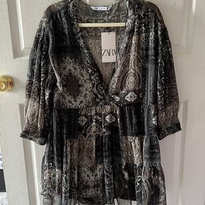 Zara black boho mini dress